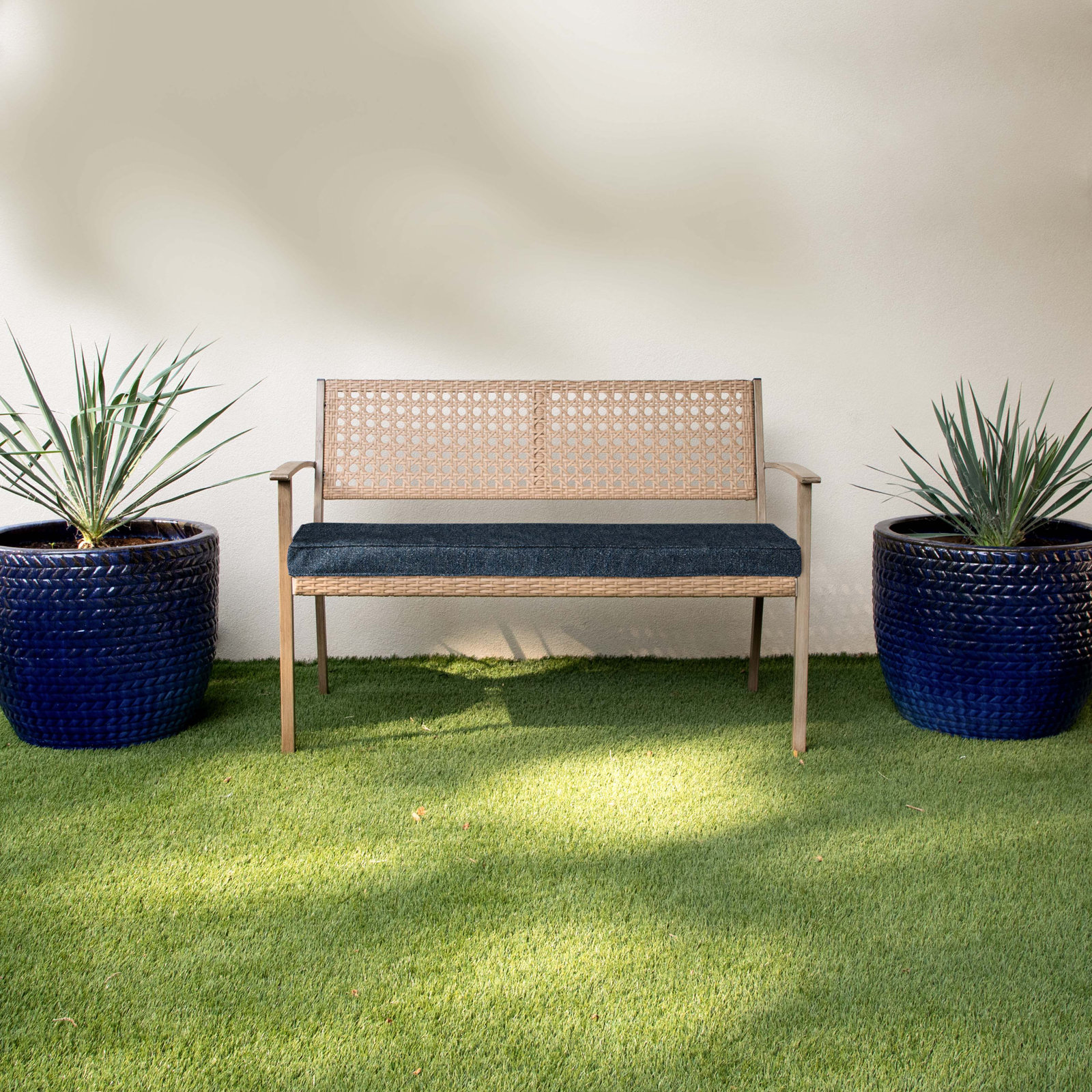 Elderflower Sunbrella Boucle Indoor/Outdoor Bench Seat Cushion, Improve Indigo Sunbrella®, 2", 17" W x 37" D