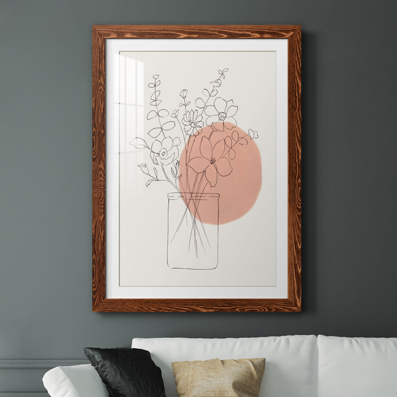 Contemporary Wildflower Bouquet - Peinture encadrée, H 44 po x l 31 po x P 1 po, Papier avec cadre brun