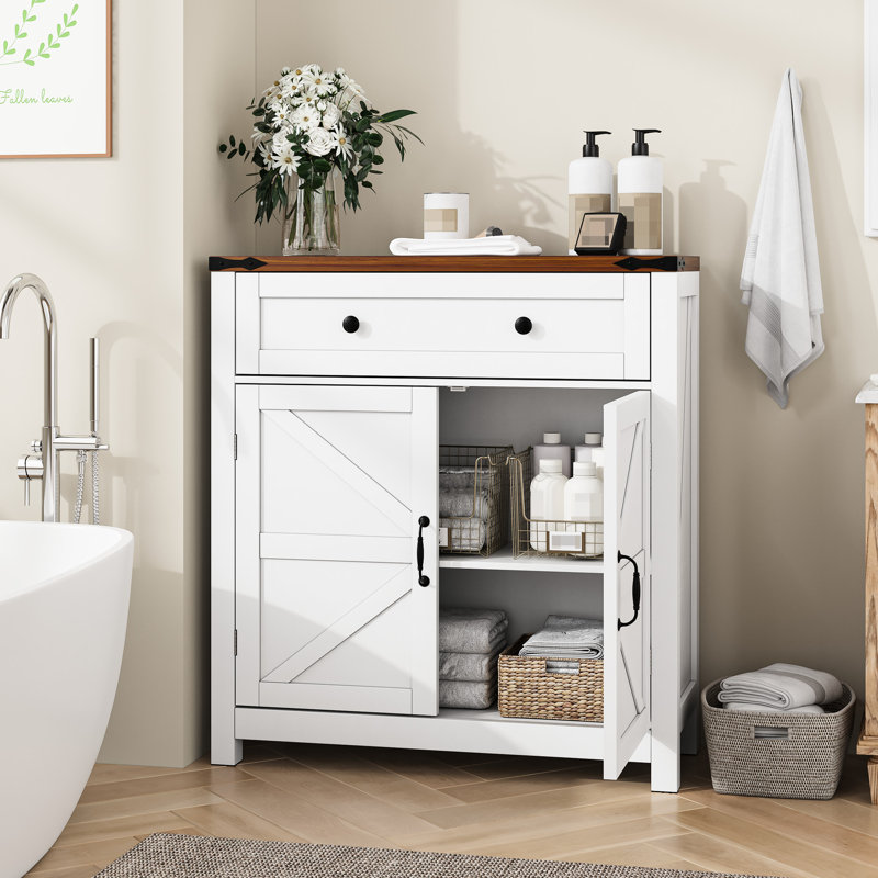 Freestanding Kitchen Storage Unit - Particle Board & With 2 Doors And Large Drawer Modern Dining Room Cabinet White Lacquer Finish Adjustable Shelf