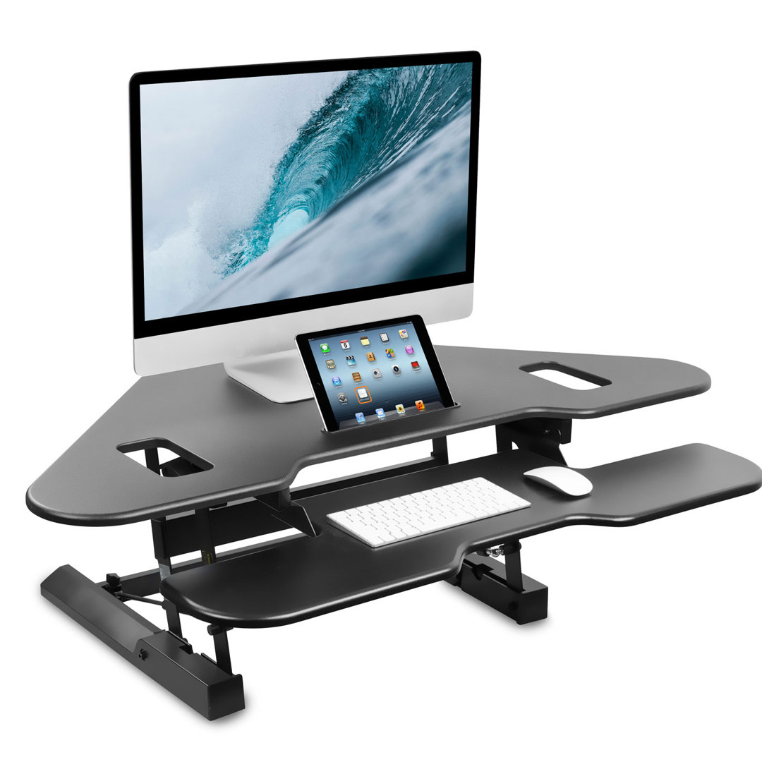Mount-It! Corner Standing Desk Converter, Height Adjustable 43 Wide Desktop with Gas Spring Handle Mount-it