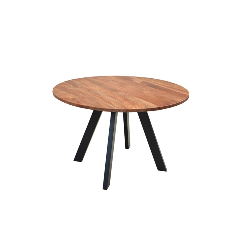 Solt Acacia Round Solid Wood Top Metal Base Dining Table, 76cm H x 120cm L x 120cm W