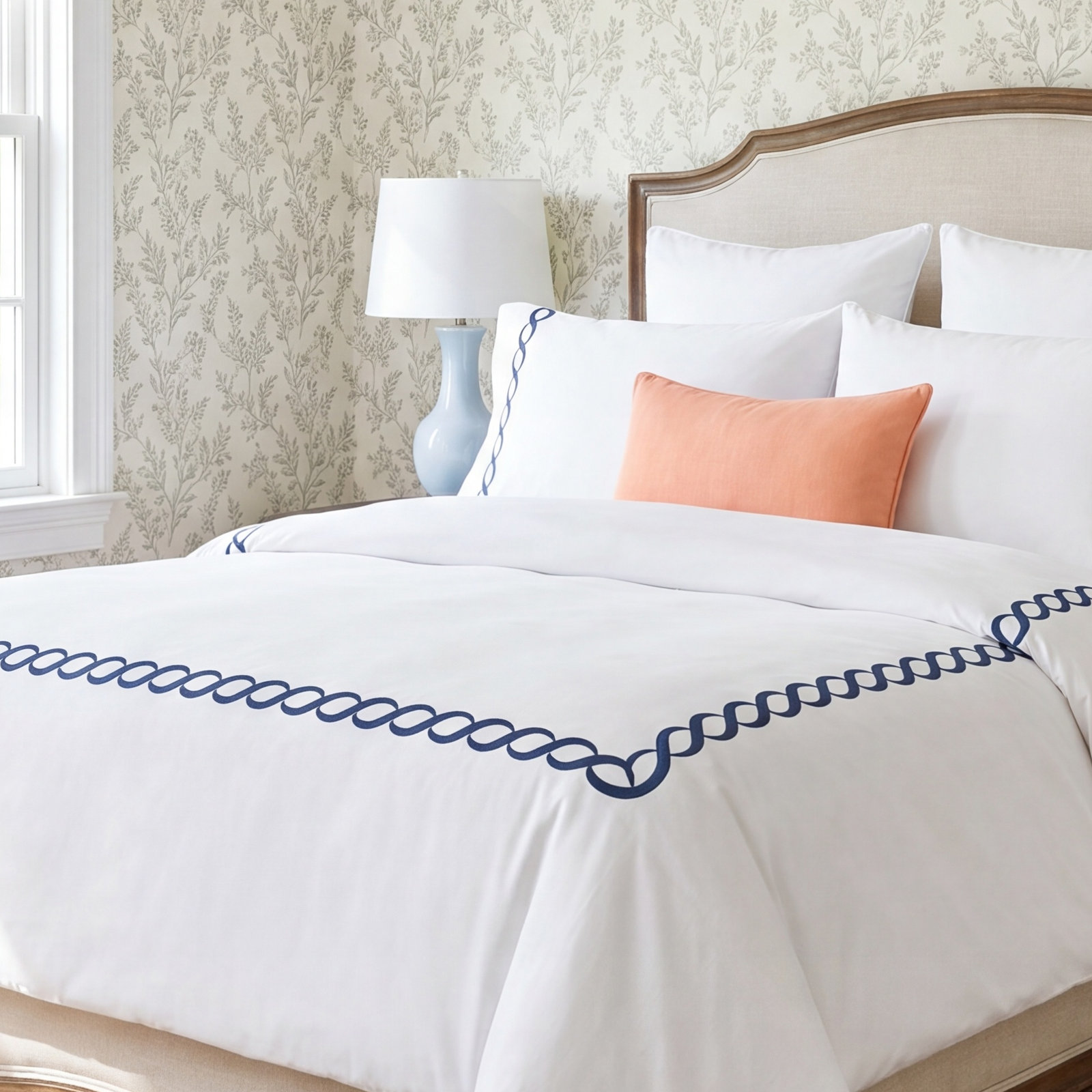 Lily Cotton Duvet Cover Set, King Duvet Cover, Navy