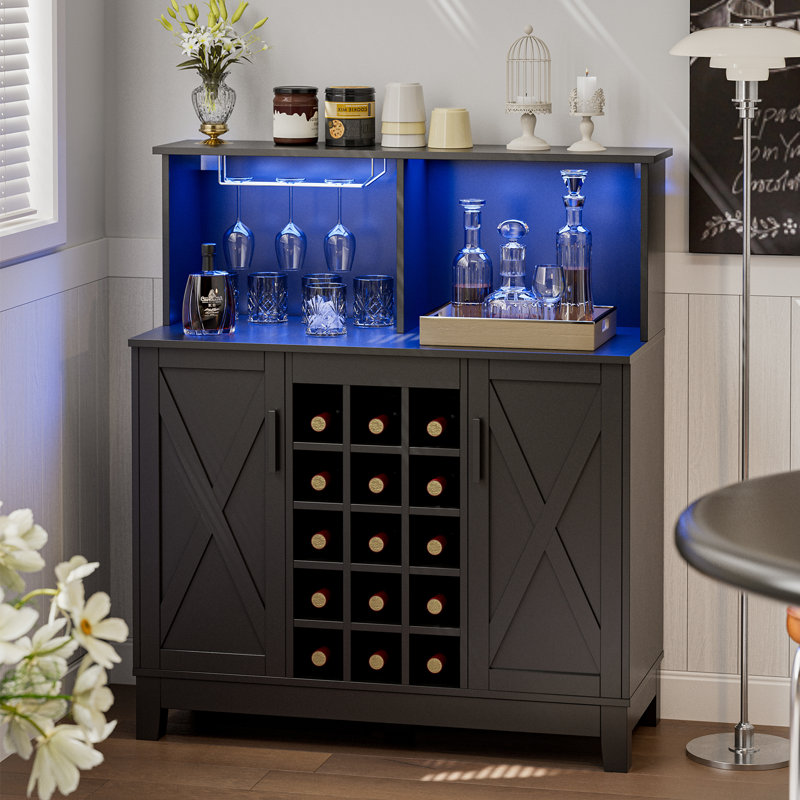 Wine Bar Cabinet With LED Light, Black