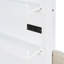 Lit simple avec rembourrage, fonction de charge, recharge sans fil, tablettes, deux tiroirs, blanc pour espace
