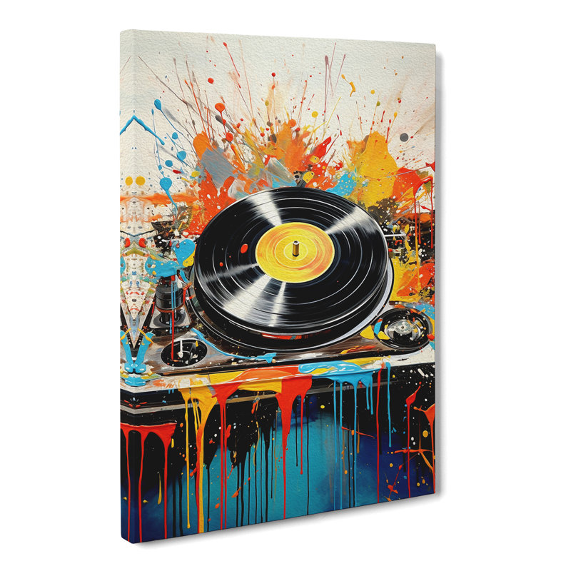 Record Player Action - Wrapped Canvas