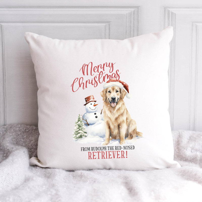 Coussin décoratif en polyester 08_golden_retriever, 14 po x 14 po