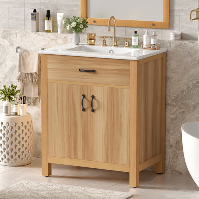30" Wood Bathroom Storage Vanity With Solid Wood Frame
