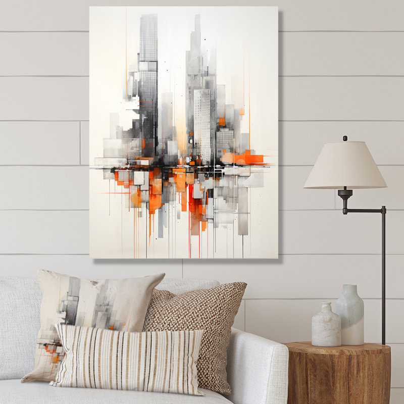 «Lascelles Orange Grey Minimalisme Urban Rhythm I», reproduction sur toile, Toile tendue, H 32 po x l 16 po x P 1 po