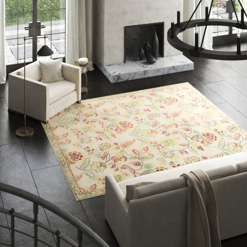 Brocatel Wool Floral Area Rug, Rectangle 9' x 11'11"
