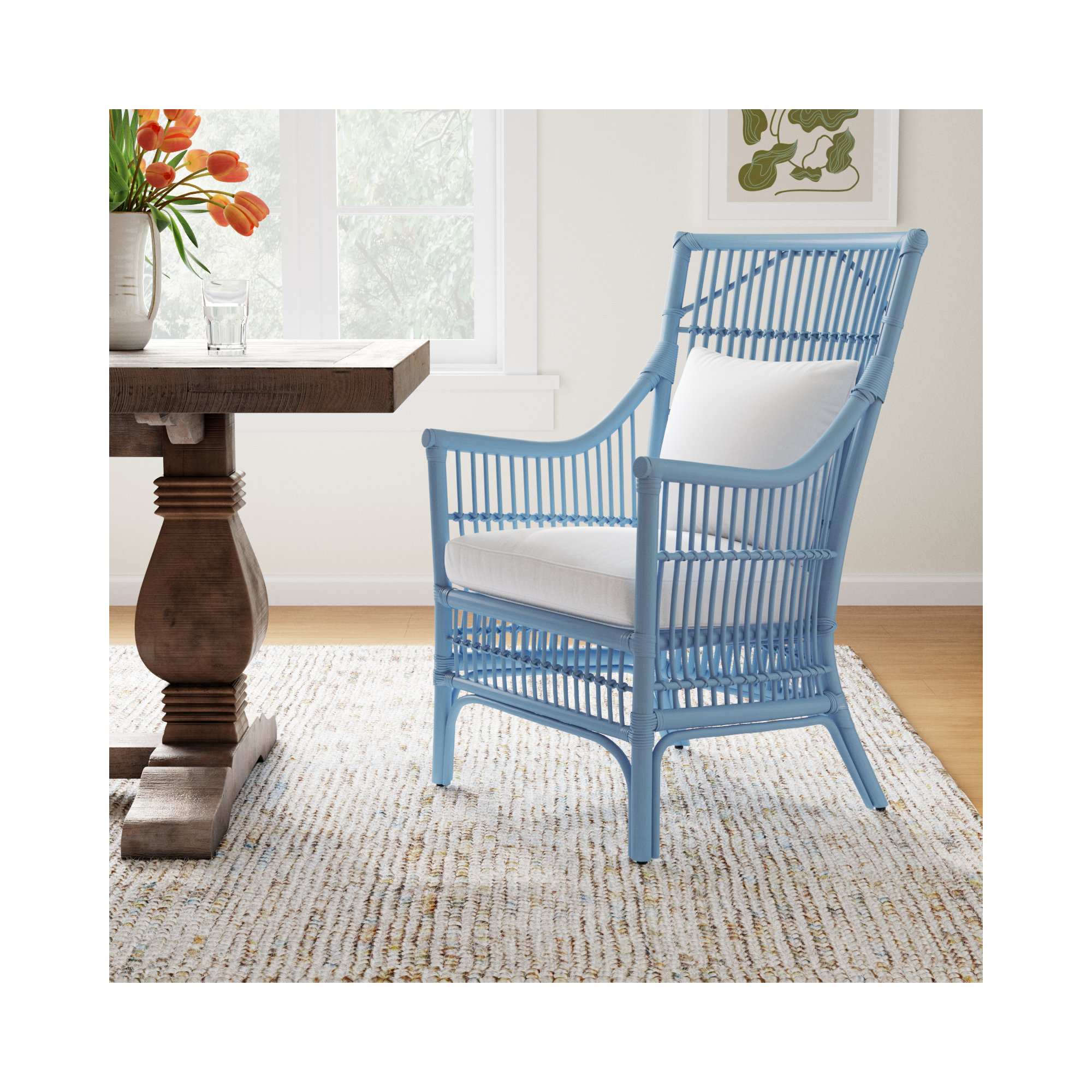 Jamestown Slat Back Rattan Armchair, Blue