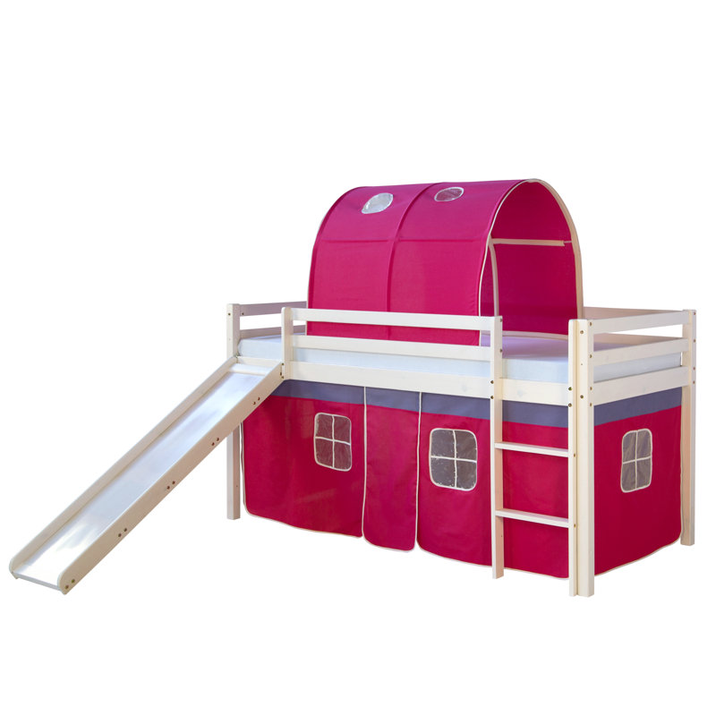 Alyce European Single (90 X 200Cm) Solid Wood Low Loft Bed by Zoomie Kids, Dark Pink