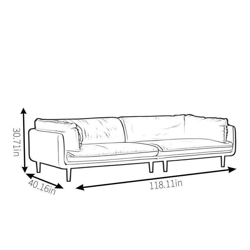 Oil Wax Retro Sofa, 30.71" H x 118.11" W x 40.16" D