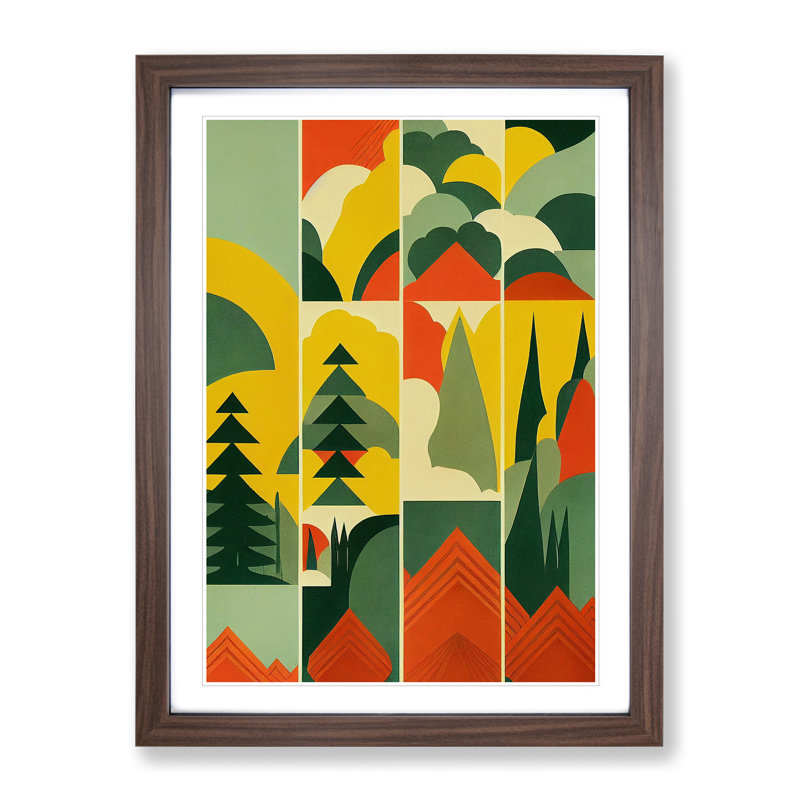 Retro Forest - Framed Print, 64cm H x 46cm W x 2cm D, Brown Framed