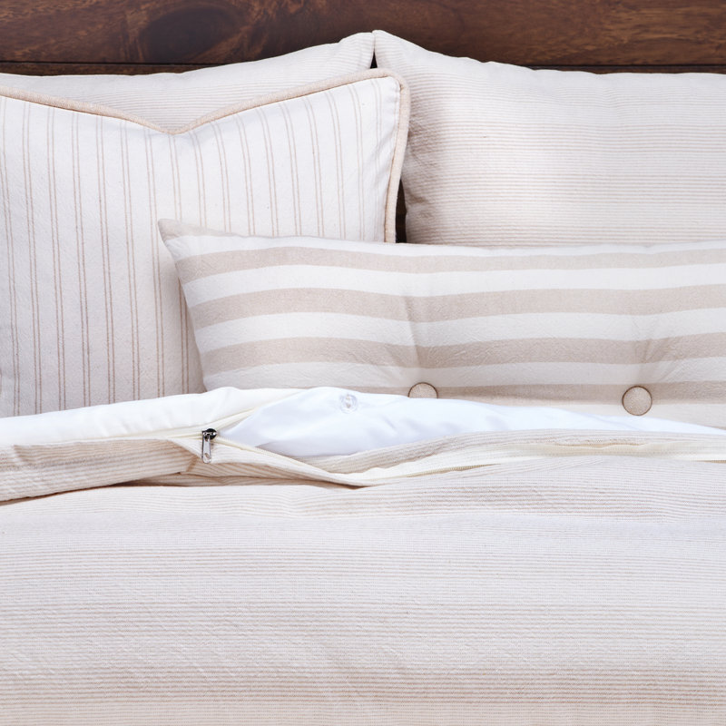 Homestead Farmhouse / Country Cotton Blend Striped Duvet Cover & Insert, Twin Duvet Cover + 4 Additional Pieces, Cream/Tan