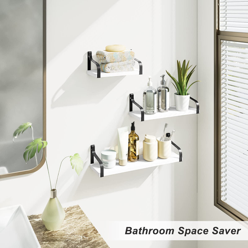 Mekela 3 Piece Solid Wood Shelf, White/Black