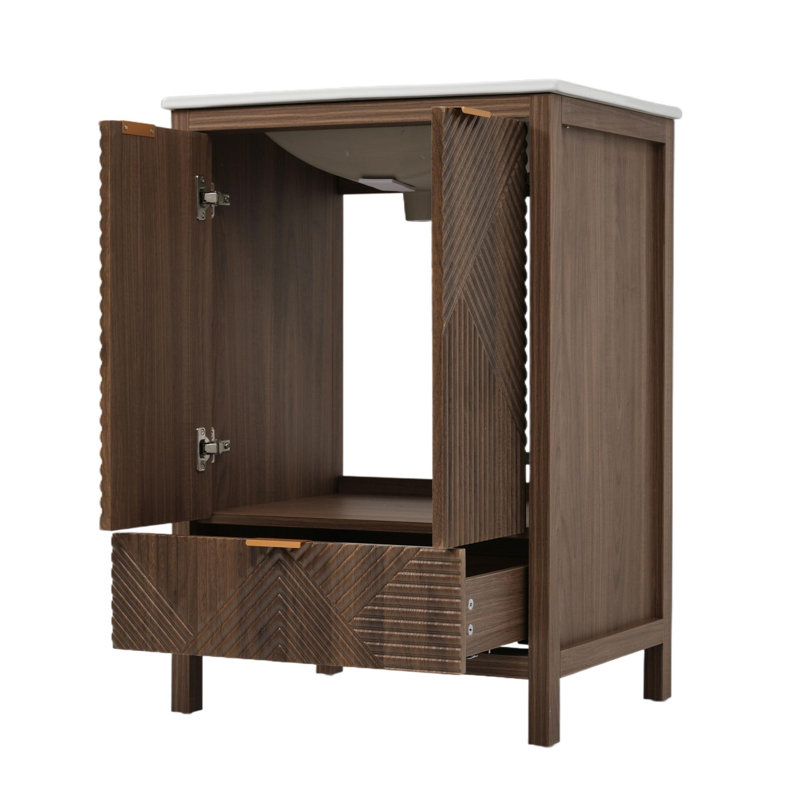 Meuble-lavabo 24 po avec lavabo en céramique, Brun