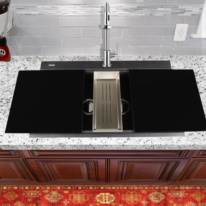 Plymouth 34'' L Double Basin Kitchen Sink, Black