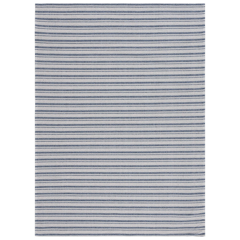 Navy and Light Grey Braided Wool Stripe Area Rug 4' x 6'