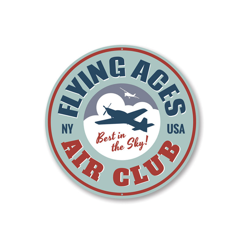 Panneau en aluminium «Flying Aces Air Club», H 18 po x l 18 po x P 0,06 po