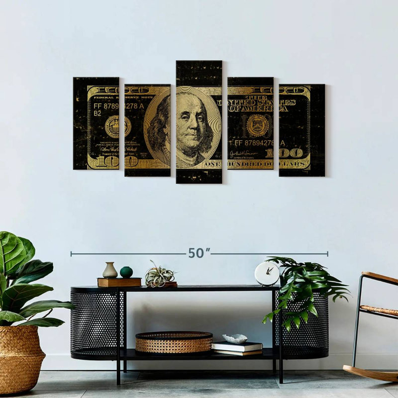 " Hundred Dollars " 5 - Pieces, 24" H x 49" W x 1.25" D