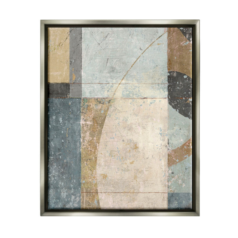 Art géométrique patiné par Suzanne Nicoll, H 31 po x l 25 po x P 1,7 po, Cadre flottant gris lustré
