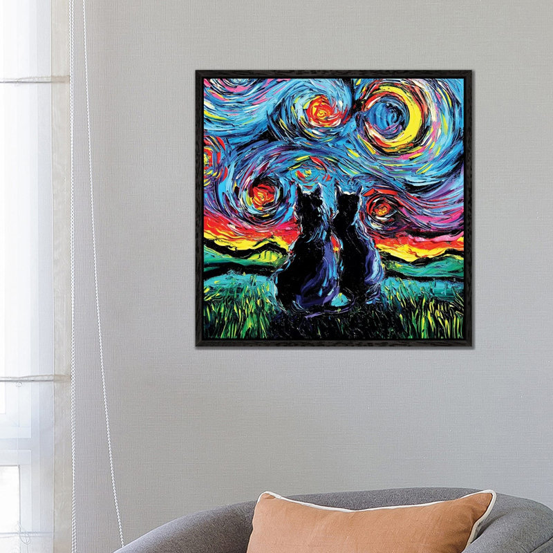 Van Gogh's Cats by Aja Trier - Painting on Canvas, 66.04 cm H x 66.04 cm W, Black Framed