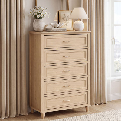 Cynthiana 46" Tall 5 Drawer Wood Dresser with Interlocking Drawer  and Turned Legs