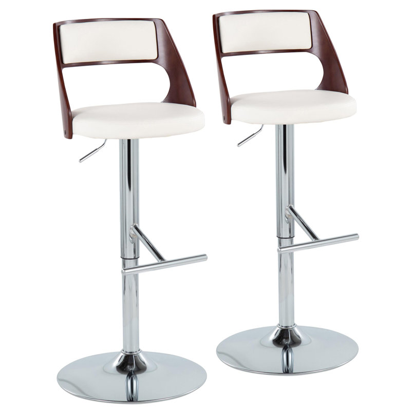 Tabouret de bar Arabelle, Chrome / acajou, Blanc