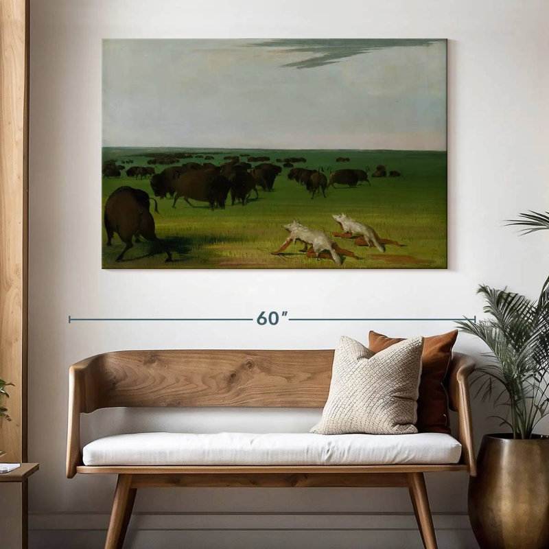 Buffalo Hunt sous un masque de peau de loup, H 34 po x l 51 po