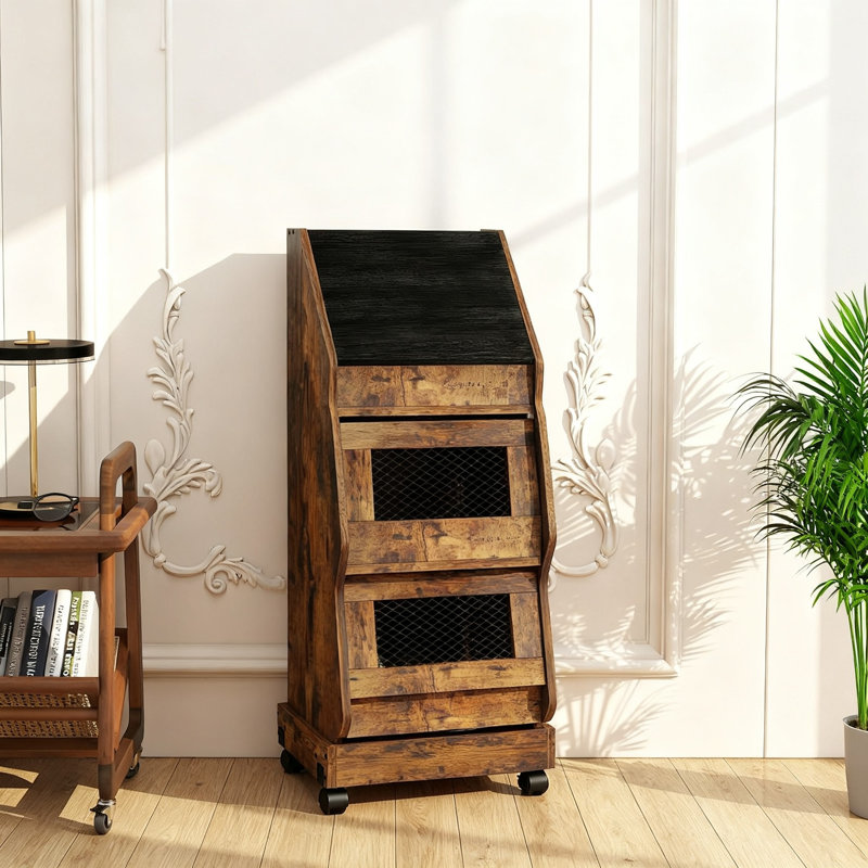 Boîte de rangement et boîte à pain mobile avec couvercle, armoire d'organisation de légumes décorative avec roulettes, section épicerie (rustique)