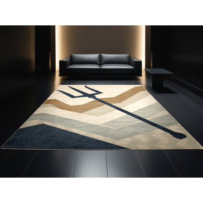 Tapis beige doux et moelleux à motif géométrique Poseidon