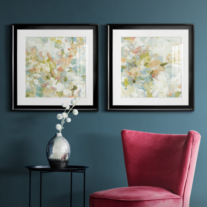 Floral Blush - ensemble de 2 reproductions d'art sur toiles, Impression encadrée avec passe-partout, H 17,5 po x l 35 po