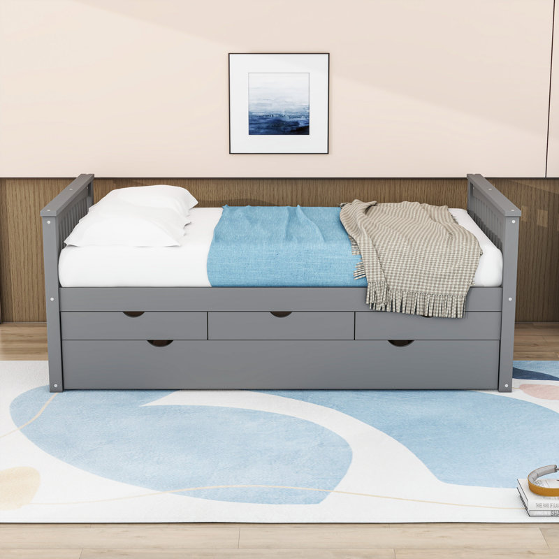 Twin Daybed with Trundle and Drawers, Gray