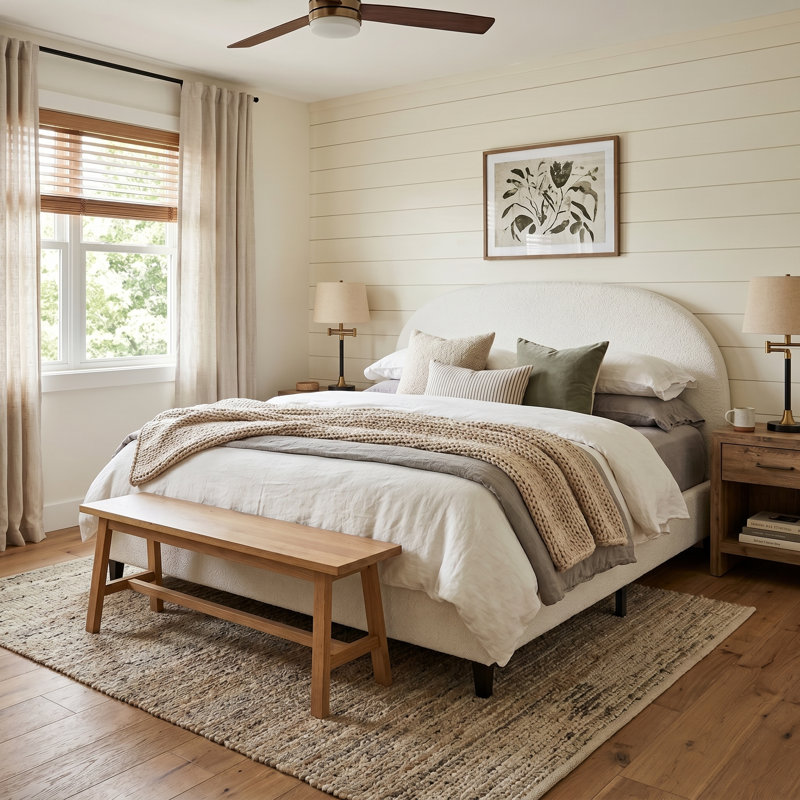 Upholstered Bed Frame, Ivory, King