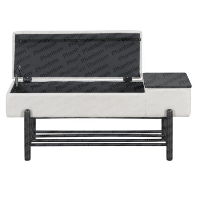 Farmhouse Upholstered Storage Bench With Hidden Compartment, Modern Entryway Bench For Living Room, Entryway, And Hallways (Black)