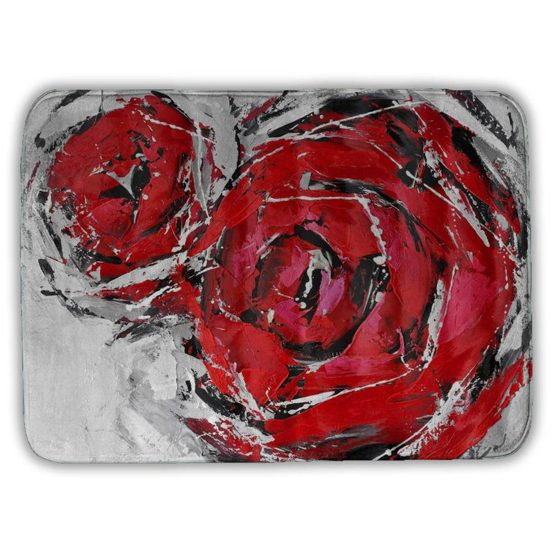 Abstract red roses Bath Mat with Non-Slip Backing - Quick Dry Memory Foam Bathroom Rug - Absorbent - Modern Plush Spa-Style - Machine Washable