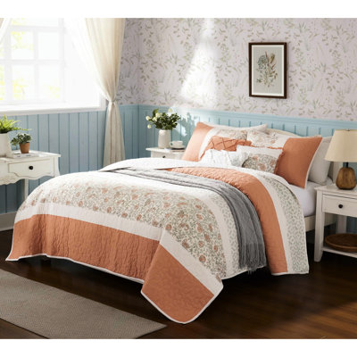 Dawn Bedding - Courtepointe réversible 6 pièces Coral King / King Chic