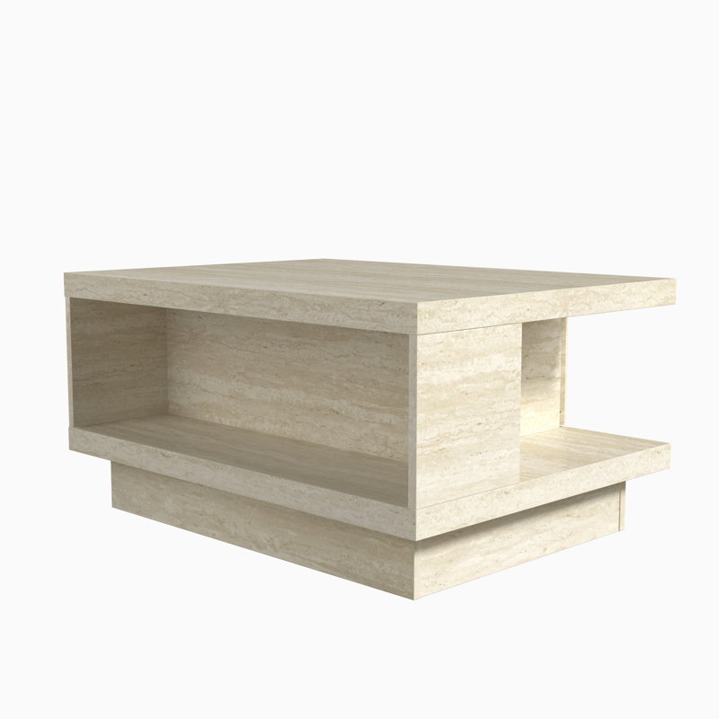 Caomhan 31.3" Modern Storage Coffee Table With Drawer, Travertine