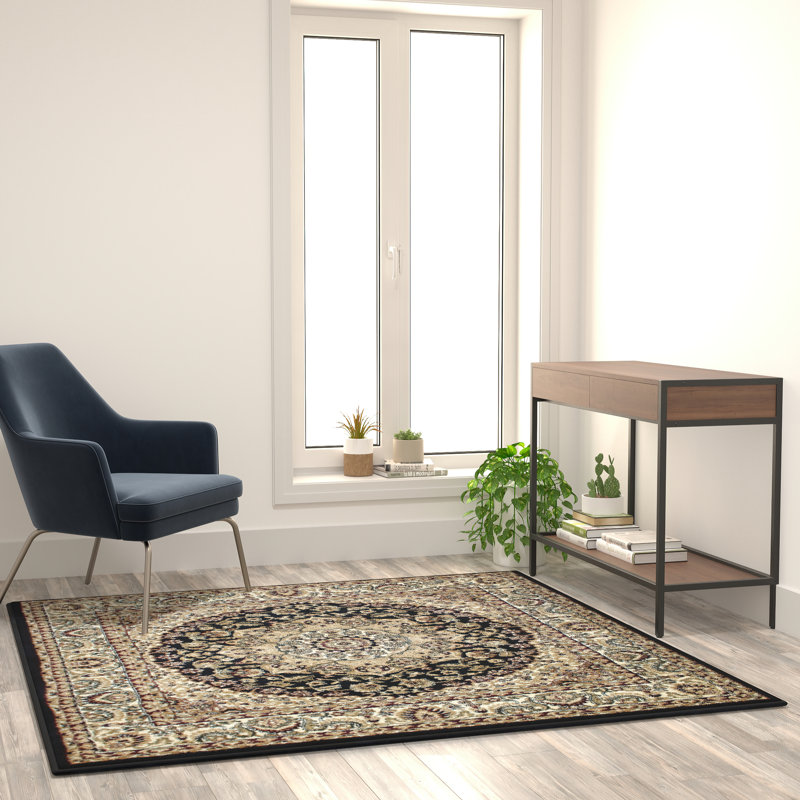 Tapis à motif de médaillon en oléfine Damora, Carré 7 pi