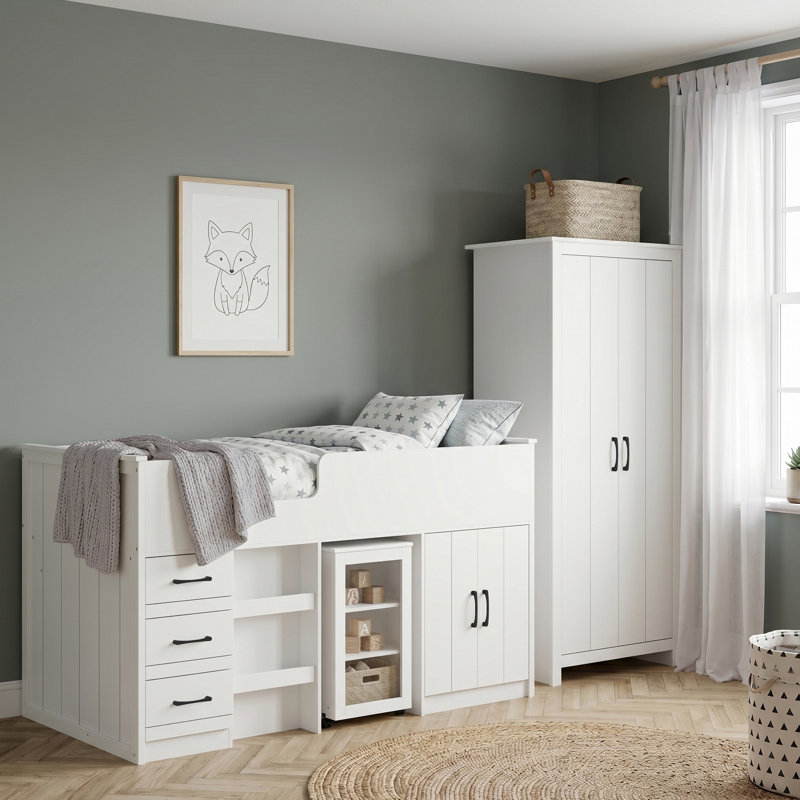 Kids Midsleeper With Wardrobe Bedroom Set, White