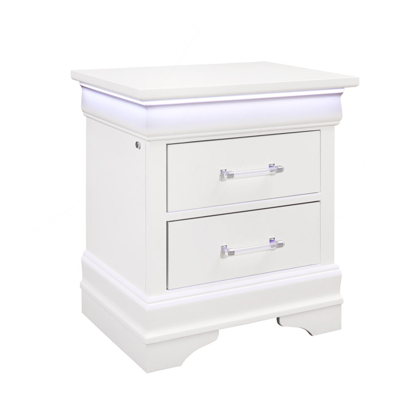 Table de chevet blanche Charlton avec DEL, Blanc