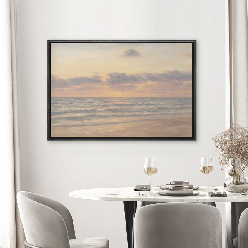 «Soft Pastel Coastal Landscape Beach Decor», reproduction d'art sur toile encadrée, H 16 po x l 24 po, Noir
