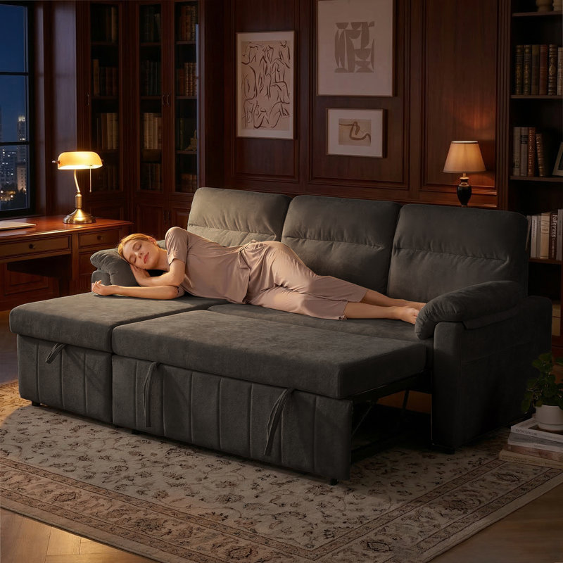 Canapé-lit 84 po en L rembourré avec rangement et port USB, Gris foncé