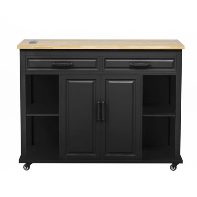 Îlot de cuisine 47 pouces avec table de salle à manger extensible, prise de courant