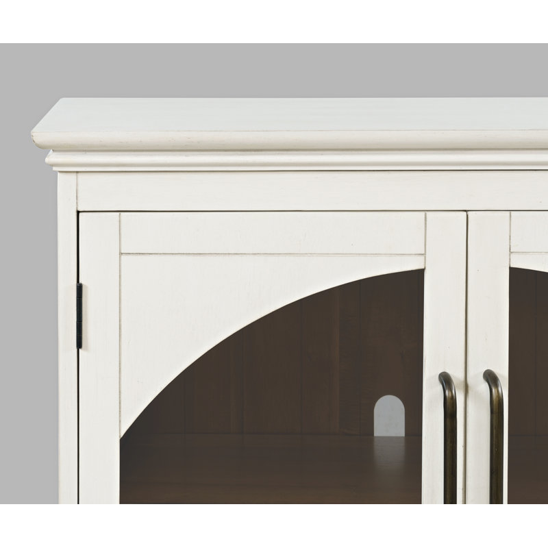 Armoire d'appoint de style transitionnel arqué 33 po avec portes en verre Sherree, Blanc