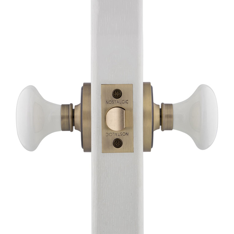 Classic Rosette with White Porcelain Door Knob, Antique Brass, 2.375"