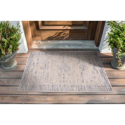 Tapis intérieur / extérieur beige et gris à motif géométrique Bellanova