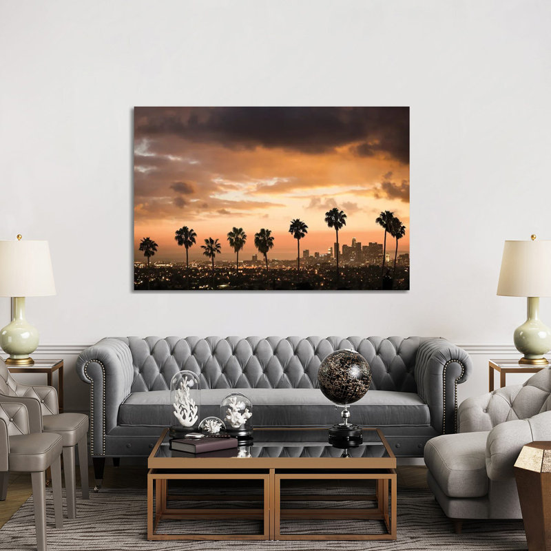 Palm Drive Los Angeles - reproduction d'art murale - toile encadrée, H 40 po x l 60 po, Toile tendue, Ne s’applique pas