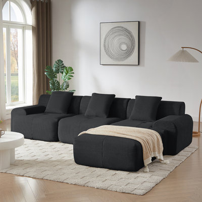 Canapé modulaire moderne en L avec revêtement en velours côtelé, assise profonde et repose-pieds mobile pour un confort spacieux