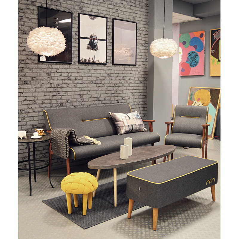 Mr. M Polyester Blend Upholstered Bench, Polyester Blend, Graphite/Yellow